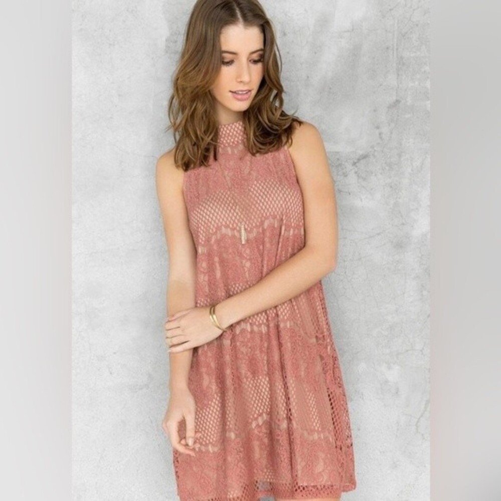 Francesca’s Aina Be dusty rose lace dress size small - Picture 2 of 7